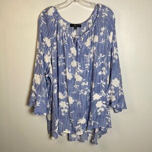 Blue Floral Women's Top Sz 3X